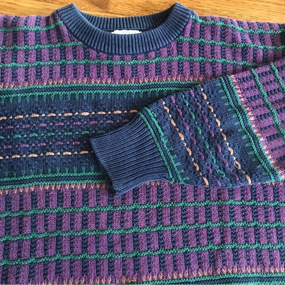 SOLD vintage 90s 3D sweater purple boxy colorful S men’s unisex - Picture 2 of 5